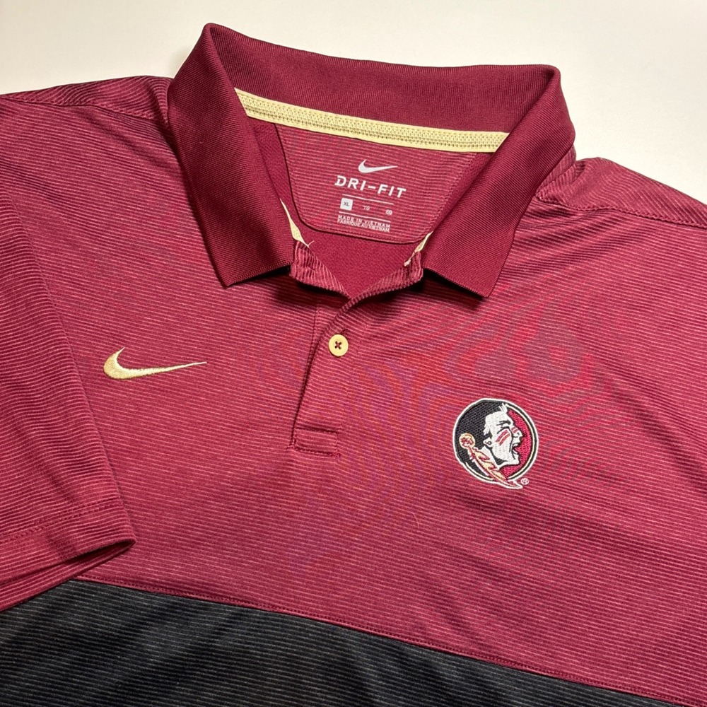 FSU Florida State‎ Seminoles Nike Dri Fit Men's L Maroon Black Polo Shirt NCAA
